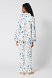 A lady wearing Lady Grey Long Sleeve Classic Stretch Jersey Pj Set back view