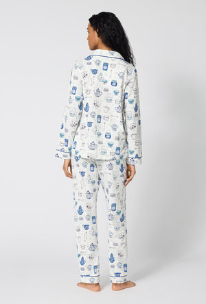 A lady wearing Lady Grey Long Sleeve Classic Stretch Jersey Pj Set back view