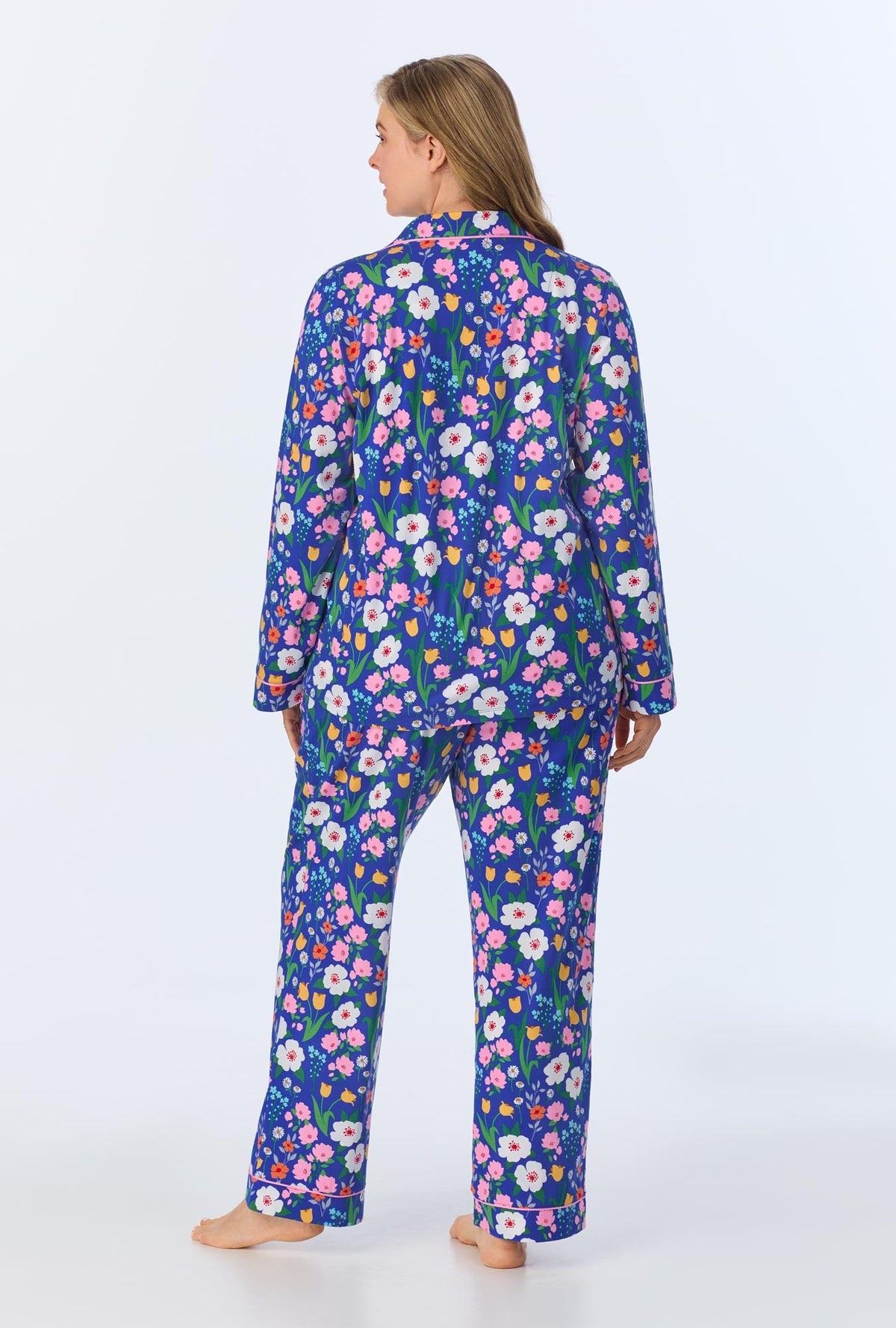 A lady wearing Flower Market  Long Sleeve Classic Stretch Jersey PJ set