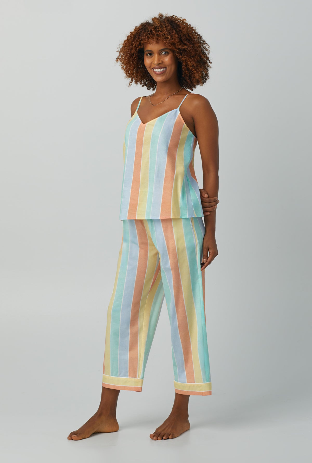 Sunset Stripe Tank Woven Cotton Poplin Cropped PJ Set - Bedhead Pajamas