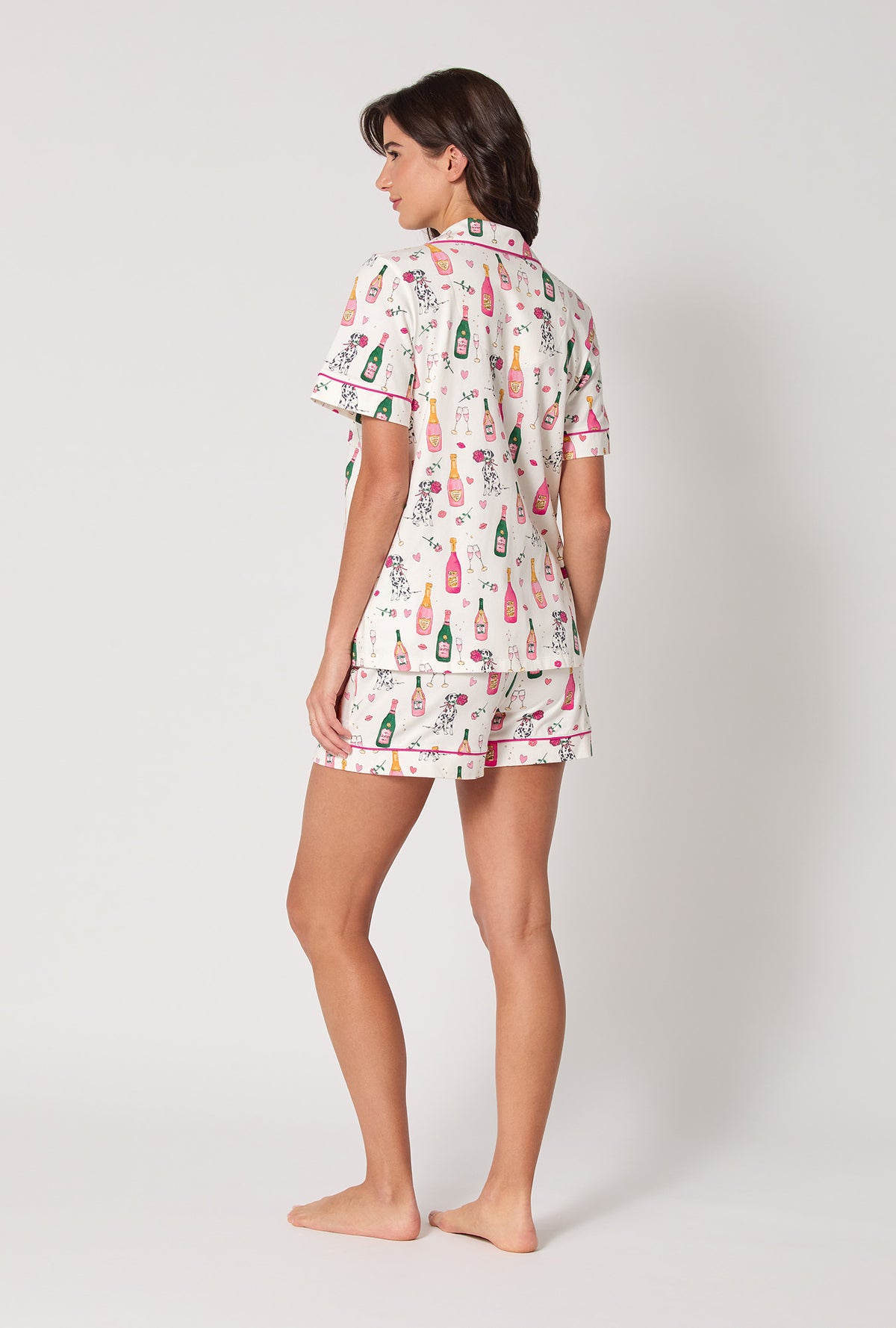 A lady wearing Be Mine Short Sleeve Classic Shorty Stretch Jersey Pj Set