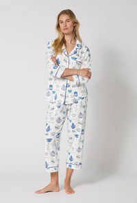 A lady wearing Lady Grey 3/4 Sleeve Classic Stretch Jersey Cropped Pj Set looking front