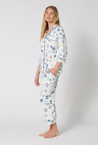 A lady wearing Lady Grey 3/4 Sleeve Classic Stretch Jersey Cropped Pj Set