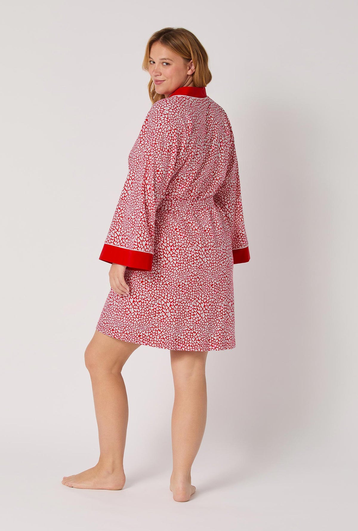 A lady wearing Bursting With Love Banded Collar plus Stretch Jersey Robe