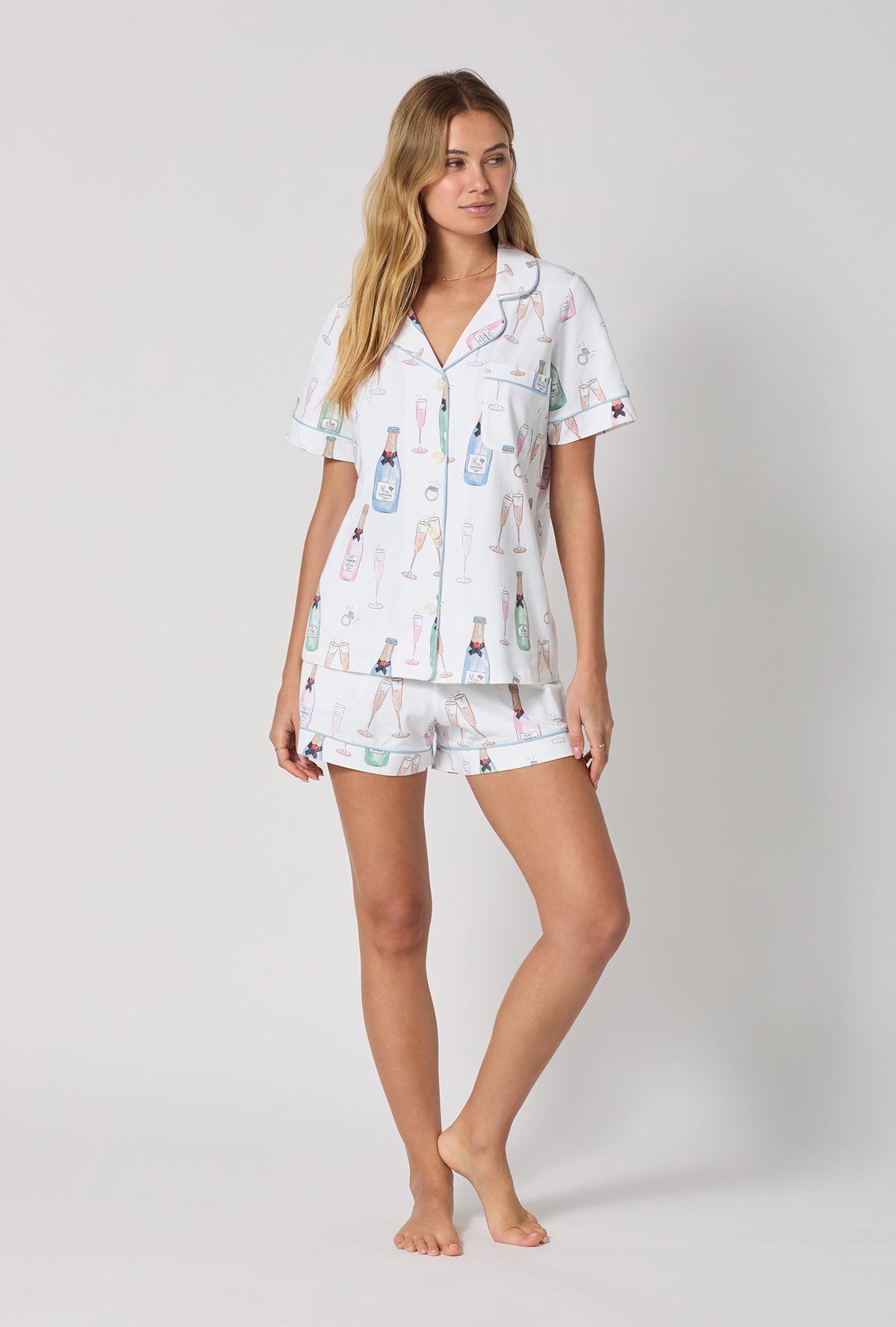 Champagne Wedding Short Sleeve Classic Shorty Stretch Jersey PJ Set