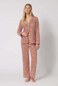 A lady wearing Ditsy Harvest Long Sleeve Classic Stretch Jersey Pj Set looking front