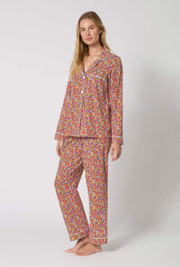A lady wearing Ditsy Harvest Long Sleeve Classic Stretch Jersey Pj Set