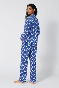 A lady wearing Owl Be Back Long Sleeve Classic Stretch Jersey Pj Set back view