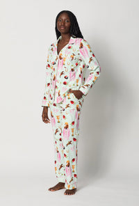 A lady wearing Green Long Sleeve Classic Stretch Jersey Pj Set front view
