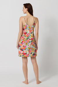 A lady wearing Rifle Paper Co. x BedHead PJs Garden Party Stretch Jersey Chemise back view