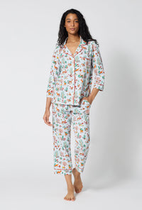 A lady wearing Woodland Wonder 3/4 Sleeve Classic Stretch Jersey Cropped Pj Set