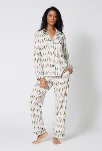 A lady wearing Run NYC Run Long Sleeve Classic Stretch Jersey Pj Set
