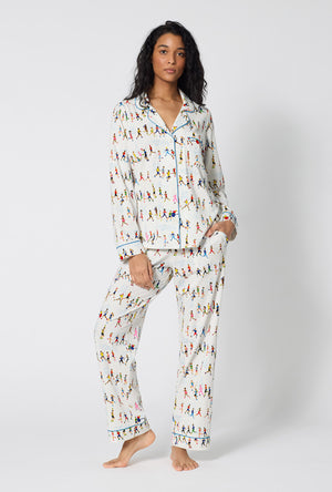 A lady wearing Run NYC Run Long Sleeve Classic Stretch Jersey Pj Set