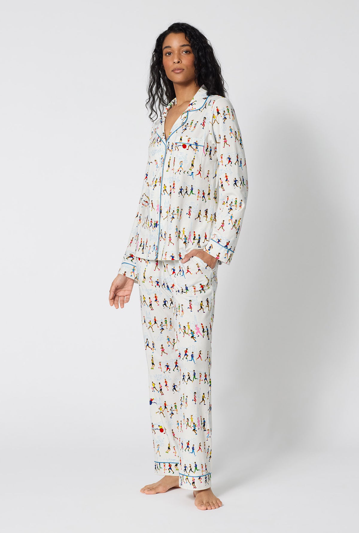 A lady wearing Run NYC Run Long Sleeve Classic Stretch Jersey Pj Set looking front