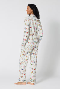 A lady wearing Run NYC Run Long Sleeve Classic Stretch Jersey Pj Set back view