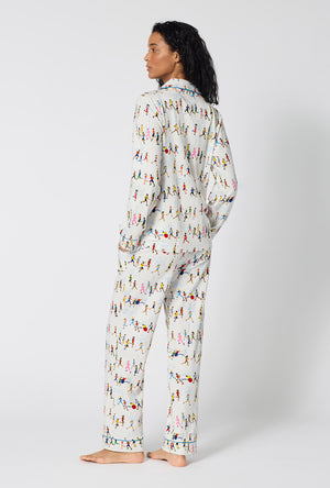 A lady wearing Run NYC Run Long Sleeve Classic Stretch Jersey Pj Set back view