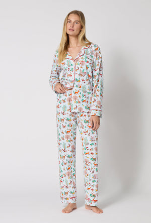 A lady wearing Woodland Wonder Long Sleeve Classic Stretch Jersey Pj Set looking front