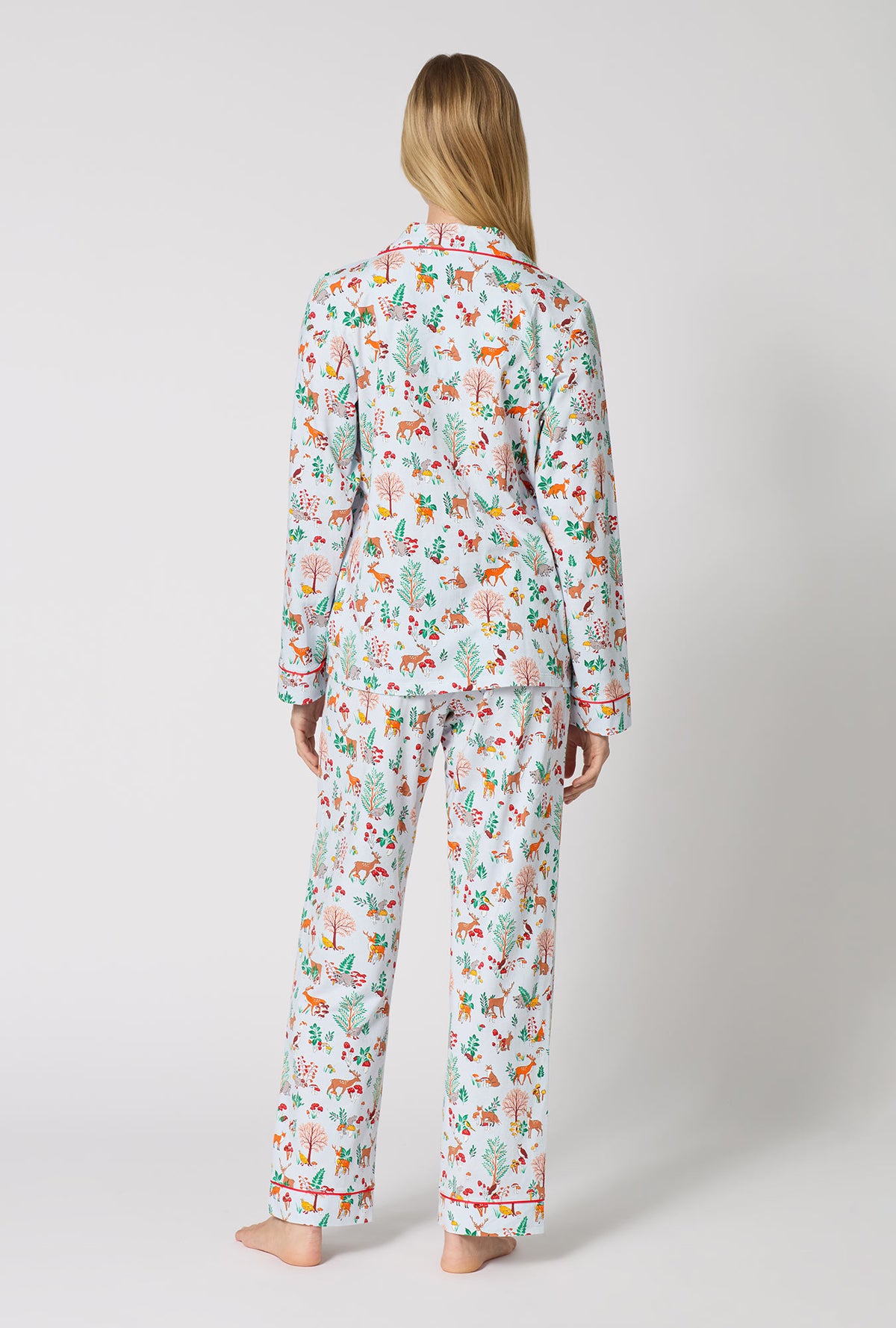 A lady wearing Woodland Wonder Long Sleeve Classic Stretch Jersey Pj Set back view
