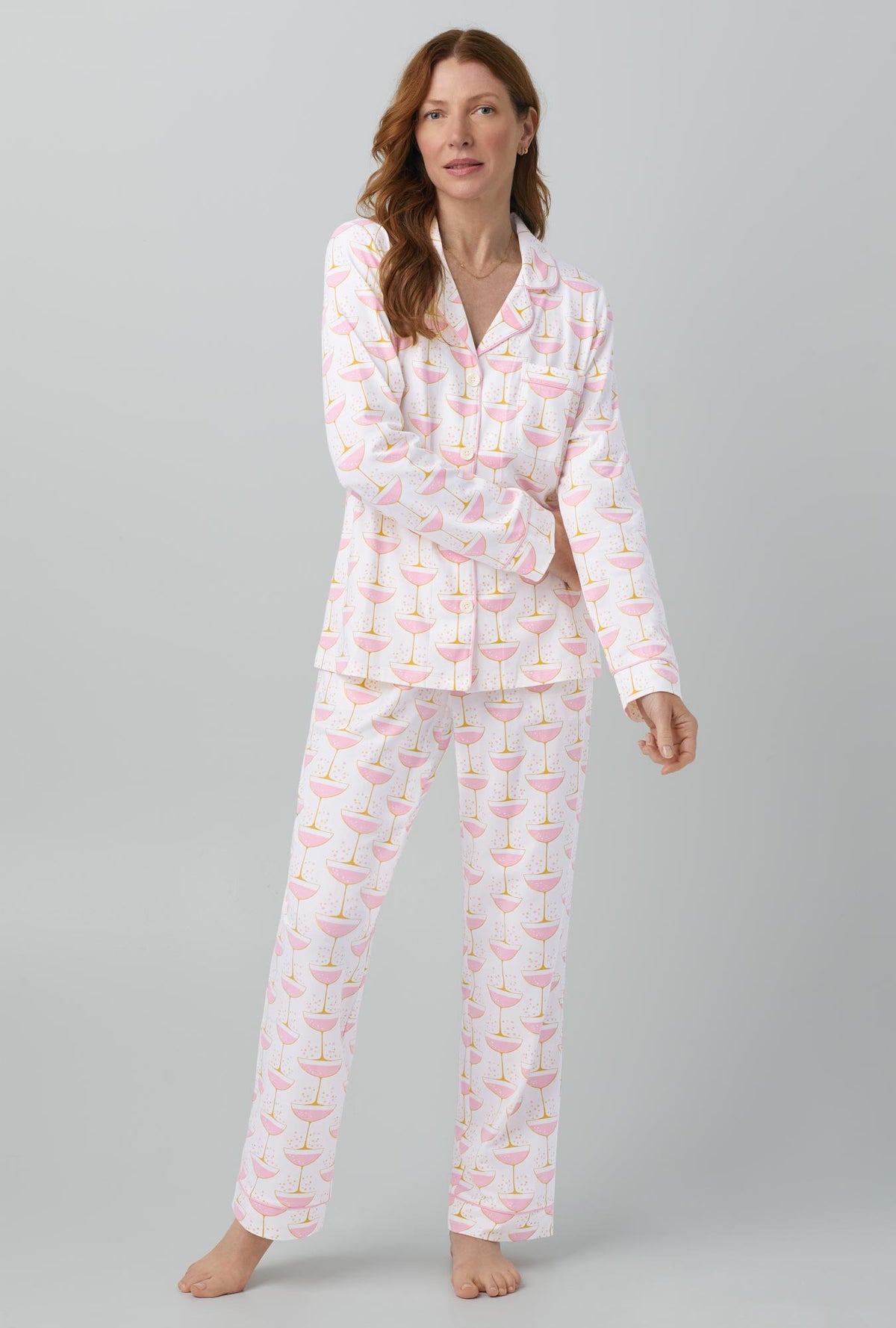 Ice Pink 3 Piece Long Sleeve Classic Washable Silk PJ Set - Bedhead Pajamas
