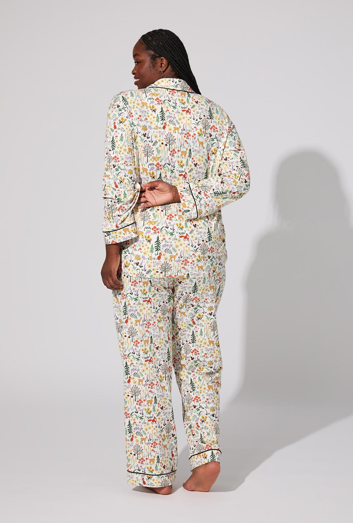 A lady wearing Forest Trails Long Sleeve Classic Stretch Jersey PJ Set