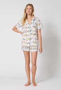 A lady wearing Run NYC Run Short Sleeve Classic Shorty Stretch Jersey Pj Set