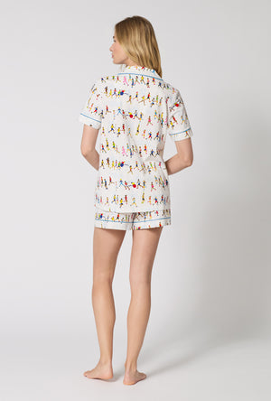 A lady wearing Run NYC Run Short Sleeve Classic Shorty Stretch Jersey Pj Set back view