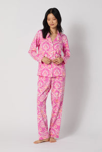 A Lady Wearing Luxe Leopard Long Sleeve Classic Stretch Jersey Pj Set