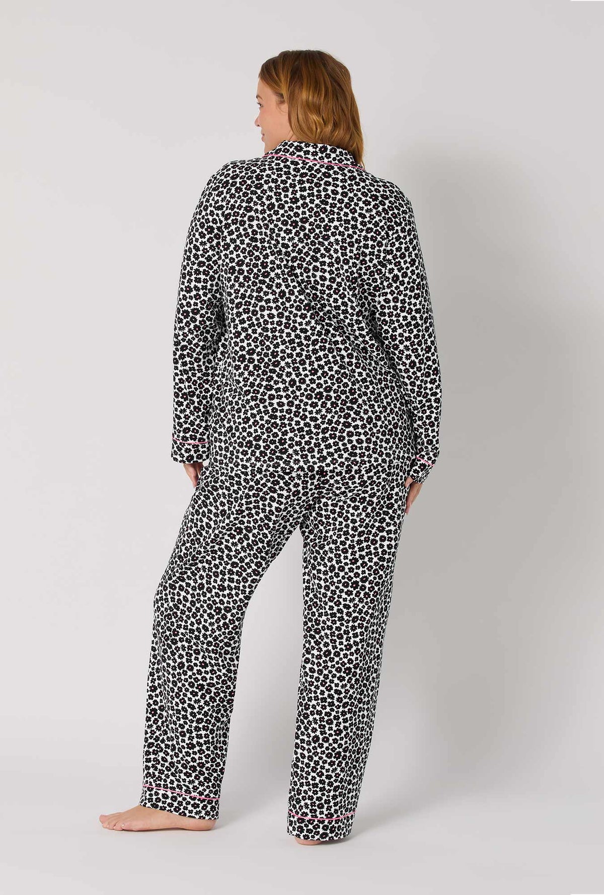 A lady wearing Viola Long Sleeve Classic Stretch Jersey Pj Set