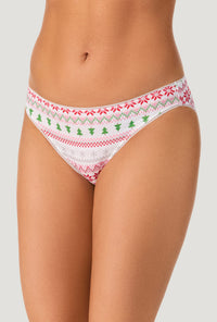 A lady wearing Winter Fairisle Stretch Jersey Bikini Underwear