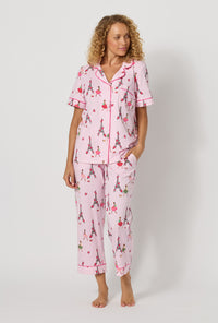Tres Chic Short Sleeve Classic Stretch Jersey Cropped PJ Set