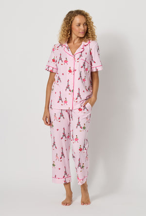 Tres Chic Short Sleeve Classic Stretch Jersey Cropped PJ Set