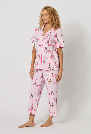 Tres Chic Short Sleeve Classic Stretch Jersey Cropped PJ Set