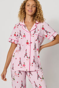 Tres Chic Short Sleeve Classic Stretch Jersey Cropped PJ Set