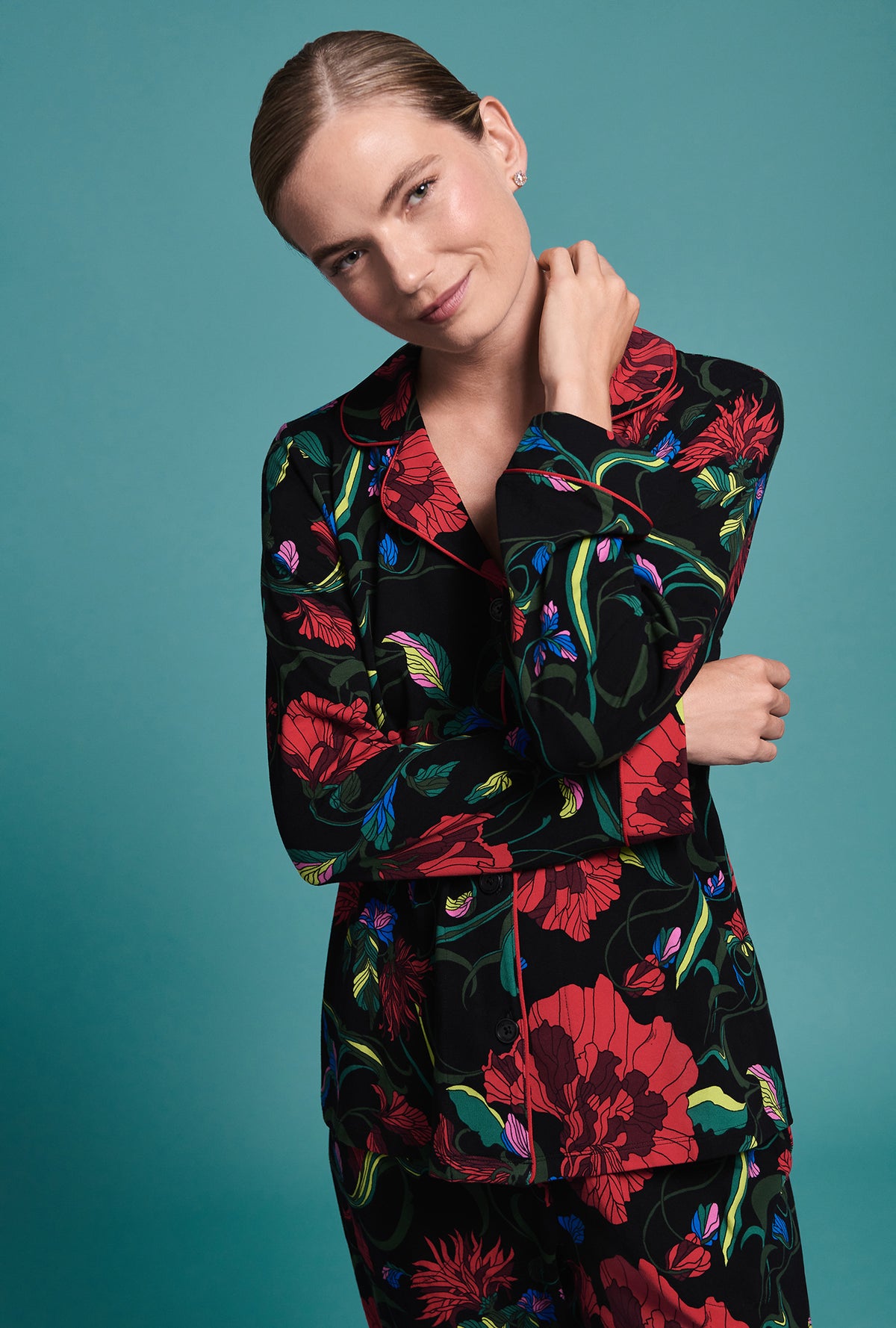 BedHead X Trina Turk Haute Floral Long Sleeve Classic Stretch Jersey Pj Set