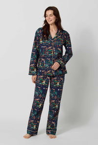 A lady wearing Rifle Paper Co. x BedHead PJs Nativity Long Sleeve Classic Woven Cotton Poplin Pj Set
