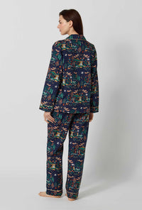 A lady wearing Rifle Paper Co. x BedHead PJs Nativity Long Sleeve Classic Woven Cotton Poplin Pj Set back view