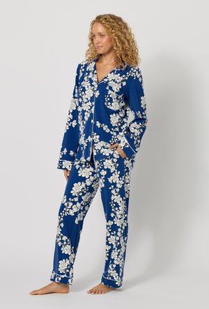 Navy Shadow Blossom Long Sleeve Classic Stretch Jersey PJ Set