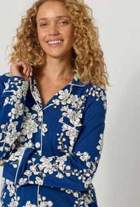Navy Shadow Blossom Long Sleeve Classic Stretch Jersey PJ Set