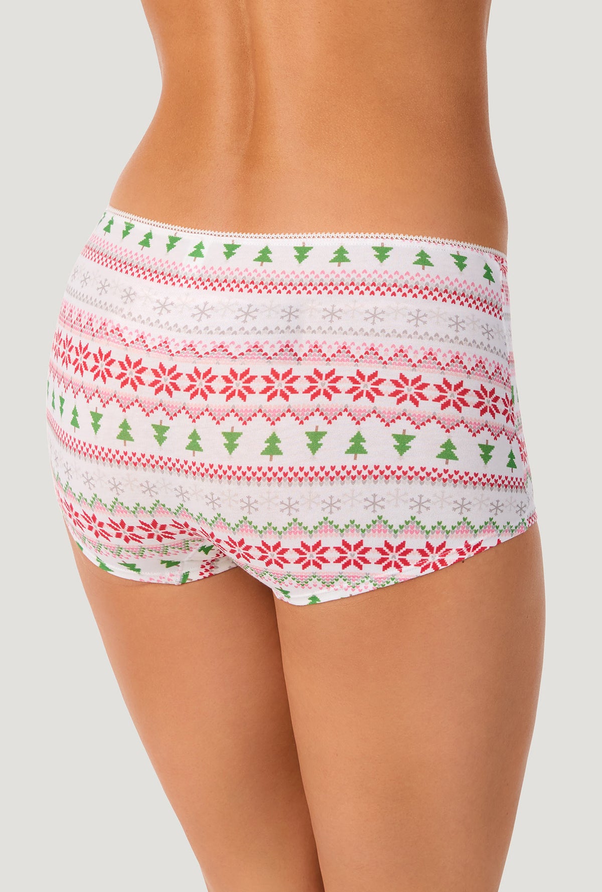 A lady wearing Winter Fairisle Stretch Jersey Boyshort Underwear back view