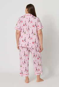 Tres Chic Short Sleeve Classic Stretch Jersey Cropped PJ Set