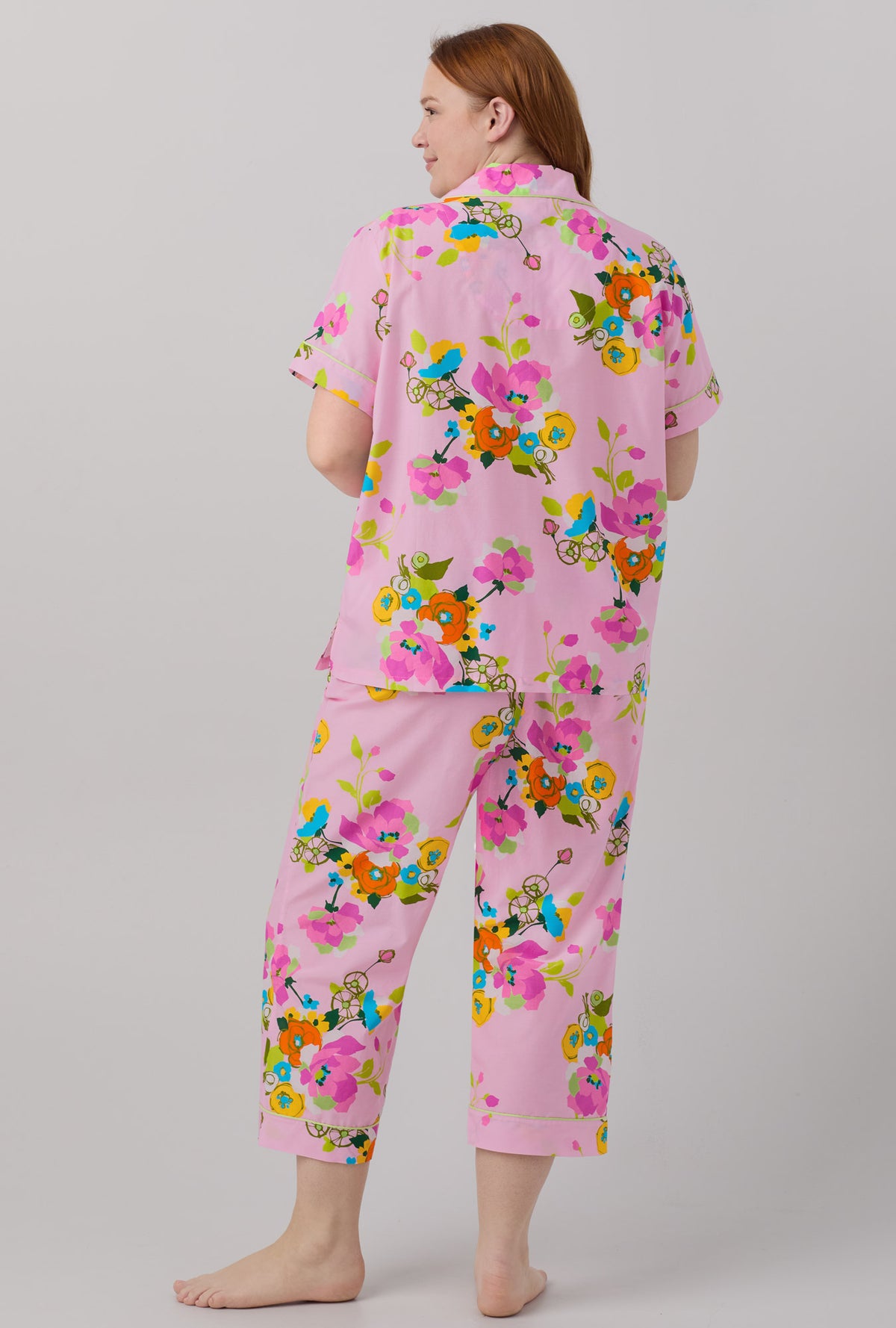 BedHead x Trina Turk Summer Blooms Women&#39;s Short Sleeve Classic Woven Cotton Silk Cropped PJ Set