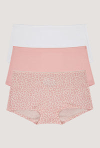 Stretch Jersey Boyshort Underwear 3 Pack- White, First Blush, Animal Instinct