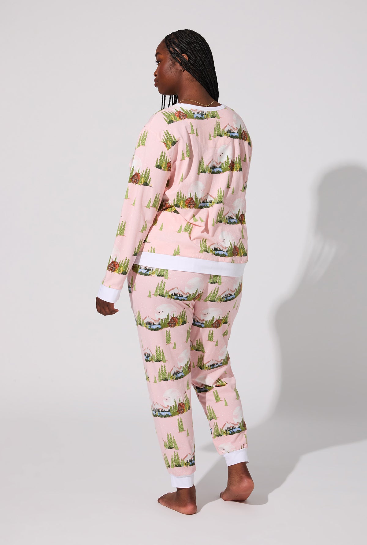 Pine Lake Long Sleeve Pullover Crew and Jogger Stretch Jersey PJ Set
