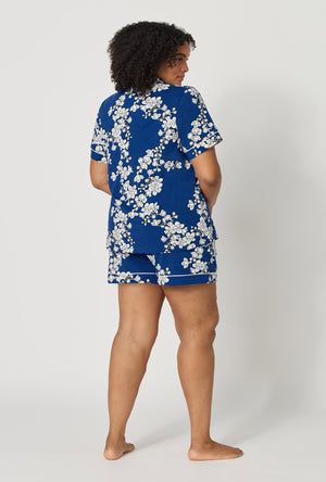 Navy Shadow Blossom Short Sleeve Classic Shorty Stretch Jersey PJ Set