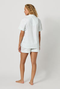 Mint Signature Stripe Short Sleeve Classic Woven Cotton Sateen Shorty PJ Set