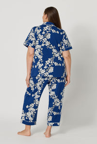 Navy Shadow Blossom Short Sleeve Cropped Stretch Jersey PJ Set