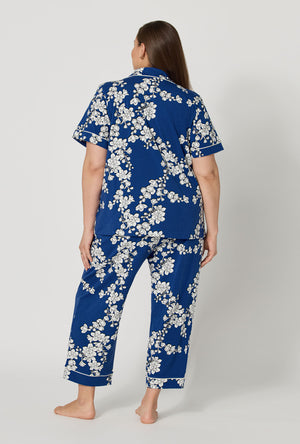 Navy Shadow Blossom Short Sleeve Cropped Stretch Jersey PJ Set