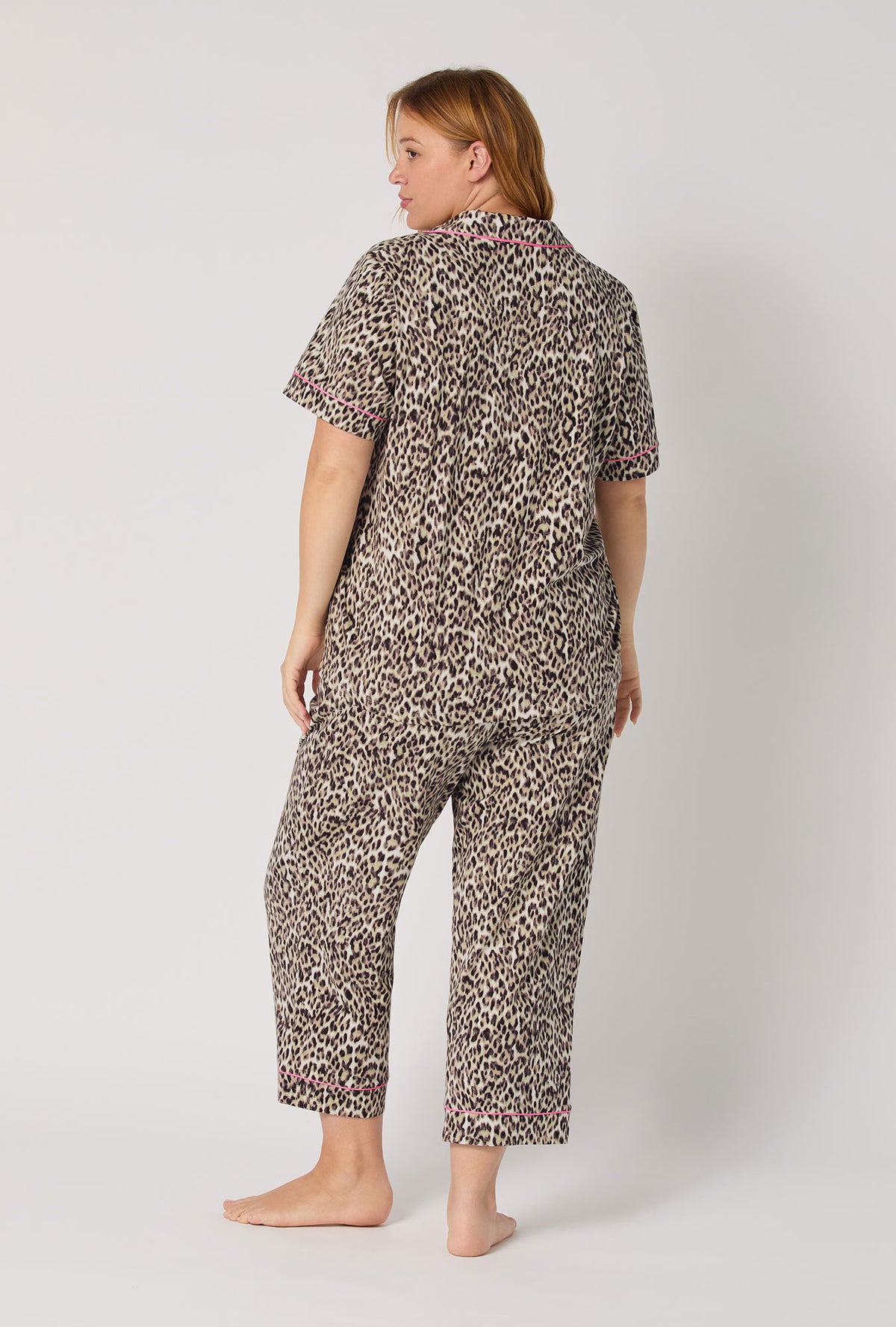 A lady wearing Wild Thing Short Sleeve Classic Stretch Jersey Cropped Pj Set