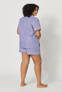 Navy Signature Stripe Short Sleeve Classic Woven Cotton Sateen Shorty PJ Set