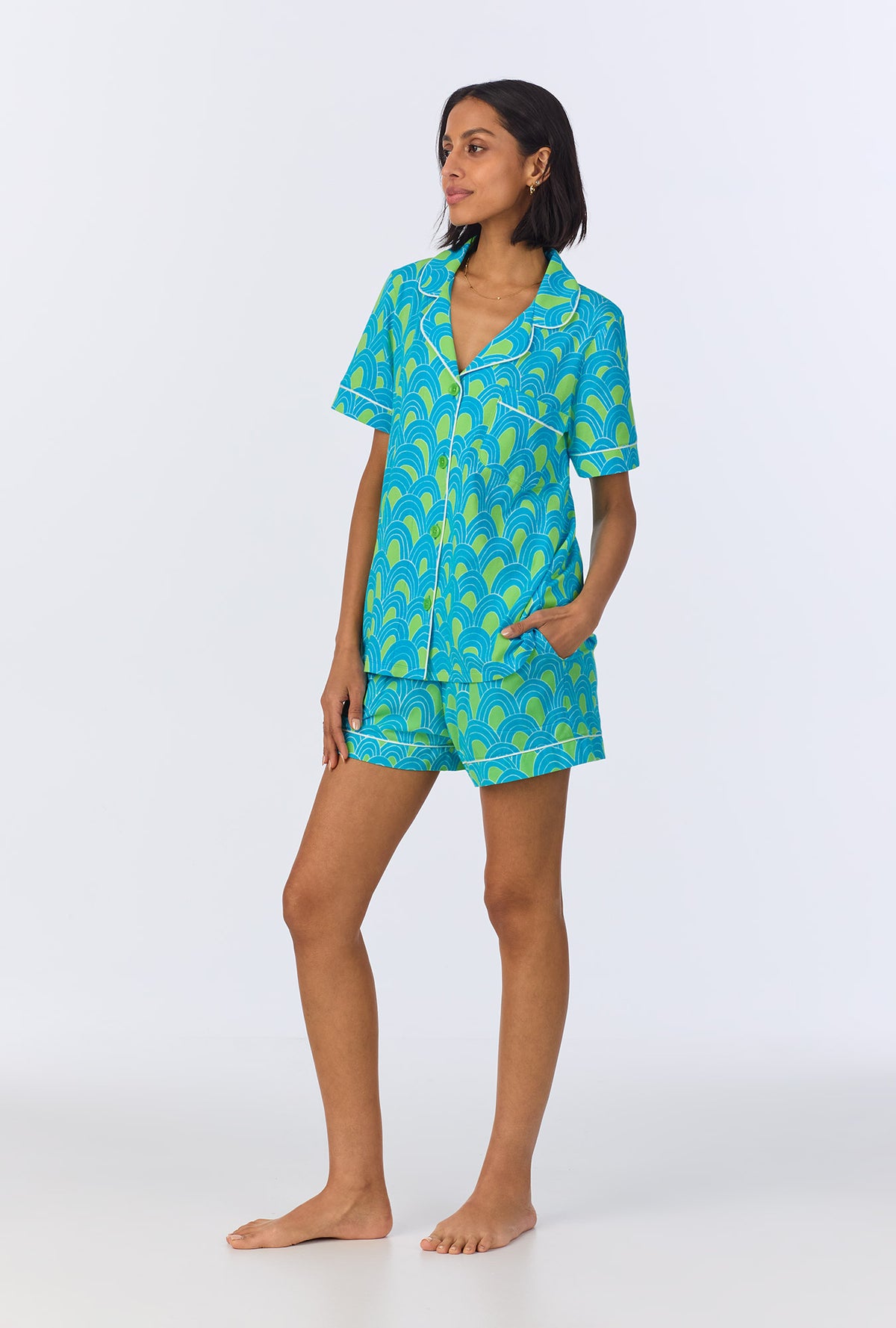BedHead x Trina Turk Geo Arches Short Sleeve Classic Shorty Stretch Jersey PJ Set